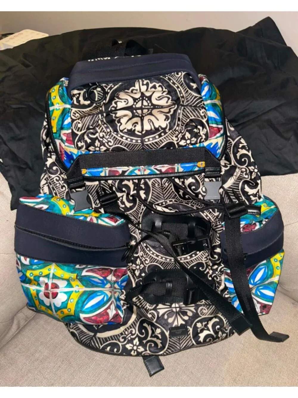 NWT $2495 Dolce & Gabbana Limited Edition Zaino Nylon Maiolica Print Backpack